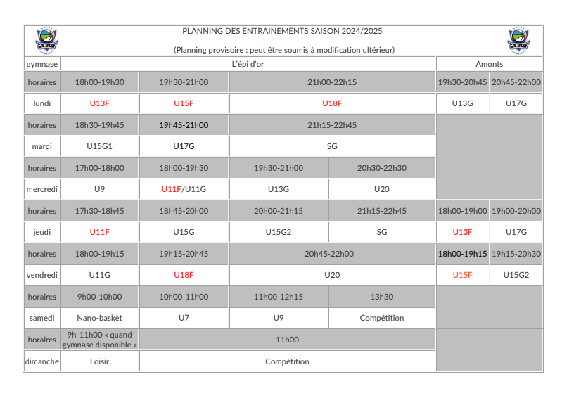 Planning  saison 2024/2025